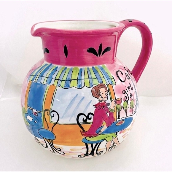 Certified International "Cafe Girl" by Jennifer Brinley Ceramic Pottery Pitcher - Picture 2 of 5